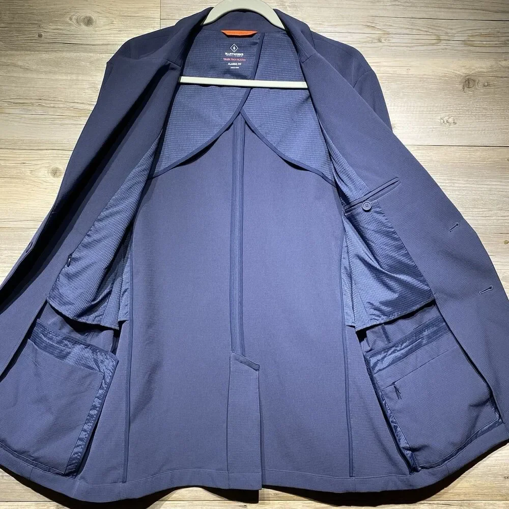 Bluffworks Telex Tech Blazer Mens 42L Blue Classic Fit Stretch Travel Jacket
